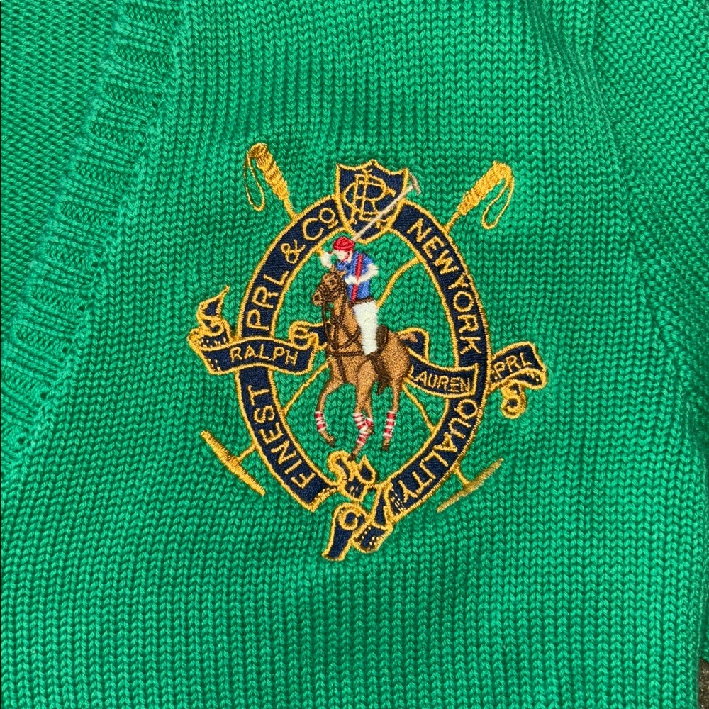 Sold ❌Ralph Lauren Green V-Neck Sweater with Crest - Picture 3 of 6